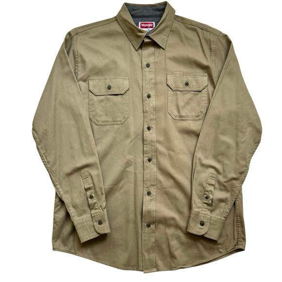 Wrangler Men’s M Comfort Flex Utility Shirt Tan Stretch Cotton Workwear Western - Picture 1 of 11